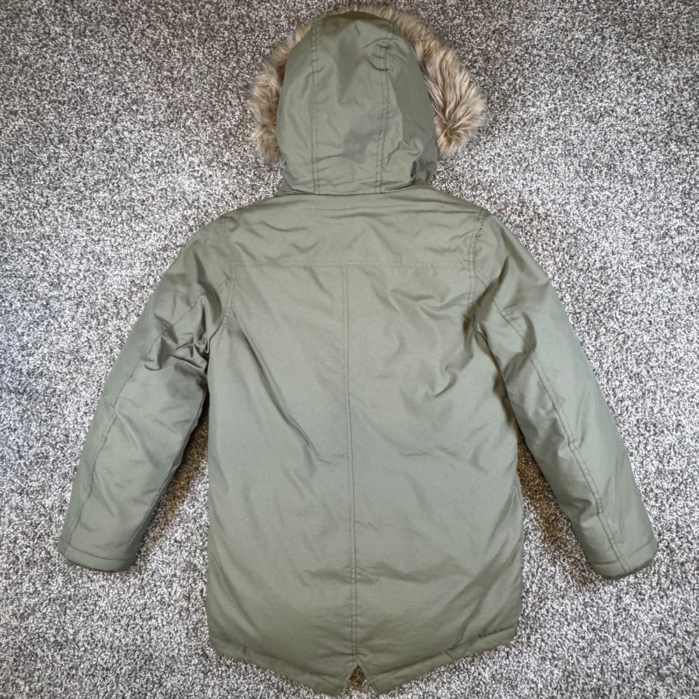 Eddie Bauer Superior Down Parka Boys M 10/12 Olive Green Faux Fur Hood Coat - Picture 2 of 10